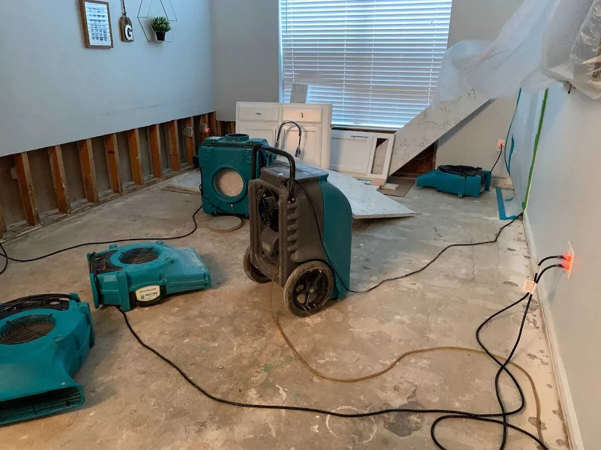 Dehumidifier in flood-cut room for Water Damage Restoration in Countryside